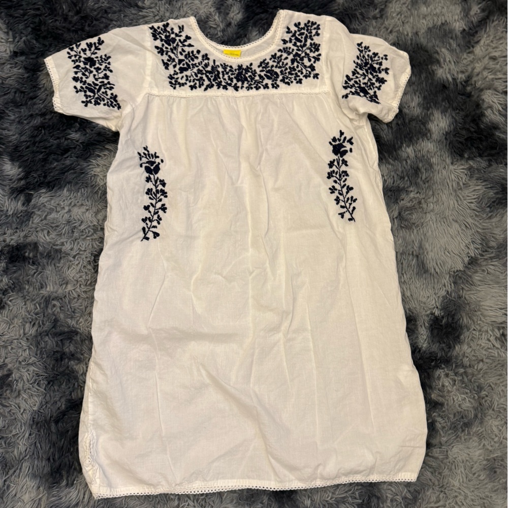 Roberta Roller Rabbit Embroidered Dress Off White navy Cotton Size M